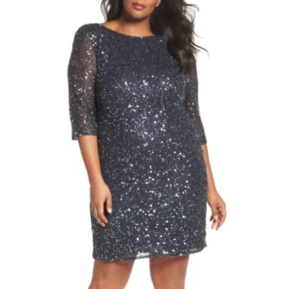 NWT PISARRO NIGHTS DRAPED BACK BEADED DRESS